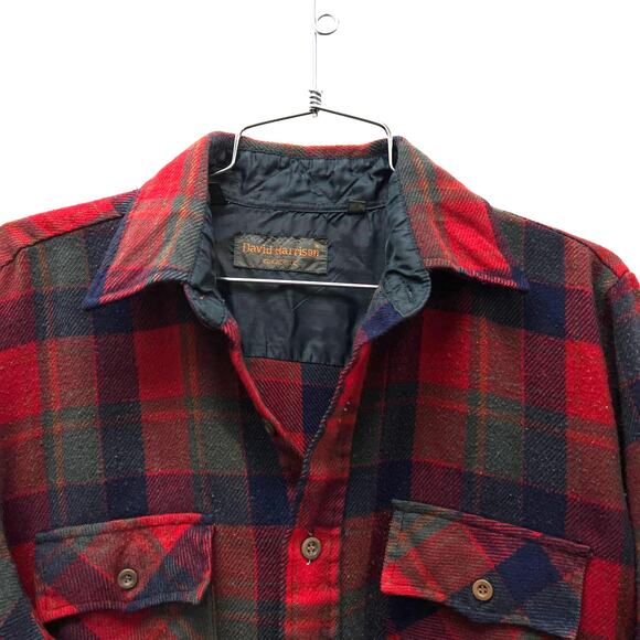 80s Red Green Blue Plaid Shirt Button Front David Harrison 15-15 1/2 Acrylic - Picture 6 of 10